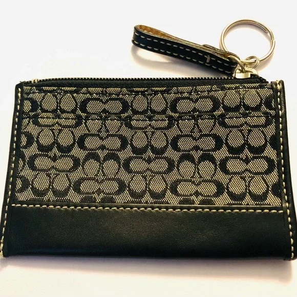 Coach black and gray leatherware signature mini wallet with key fob - Picture 1 of 6